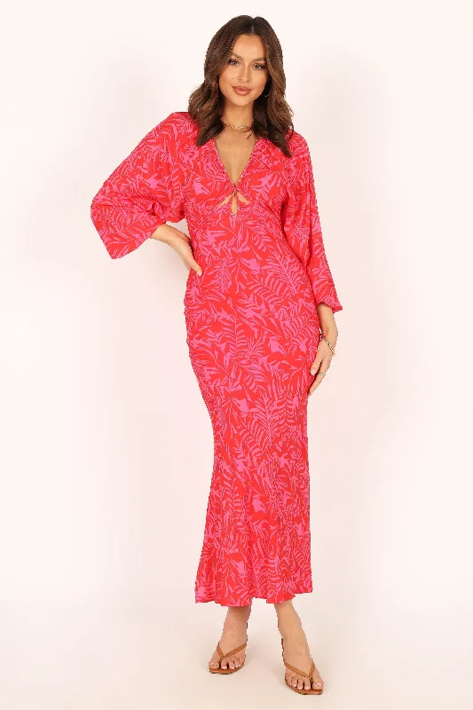 Daphne Long Sleeve Maxi Dress - Pink Red