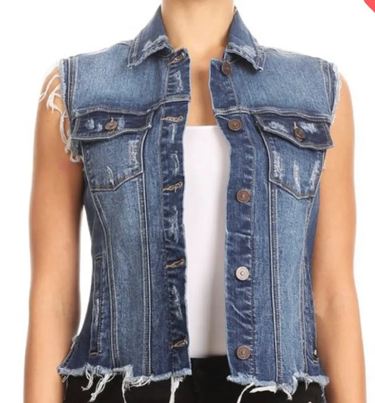 Distressed Denim Vest