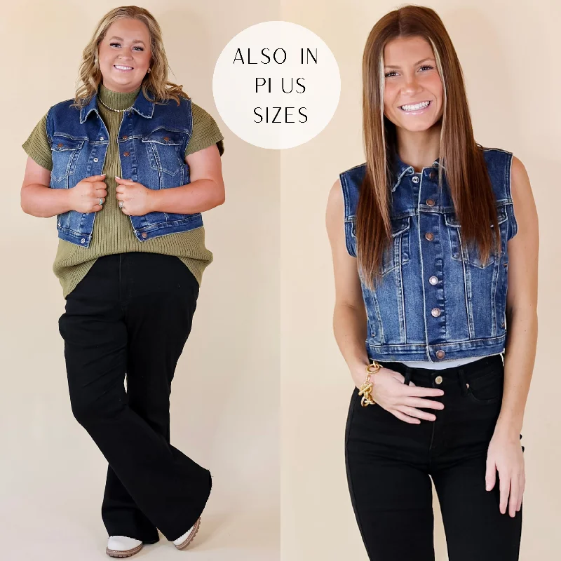 Judy Blue | Into The Woods Denim Button Up Vest in Medium Wash