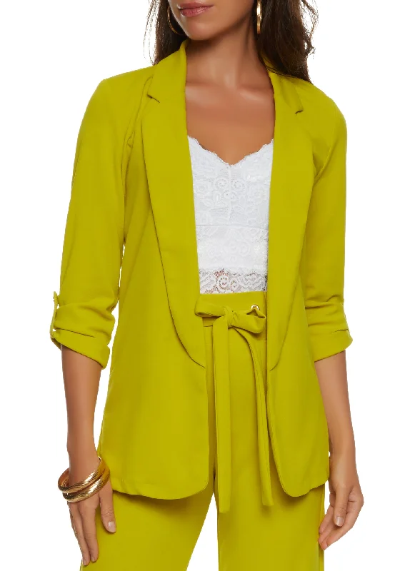 Crepe Knit Tabbed Sleeve Blazer