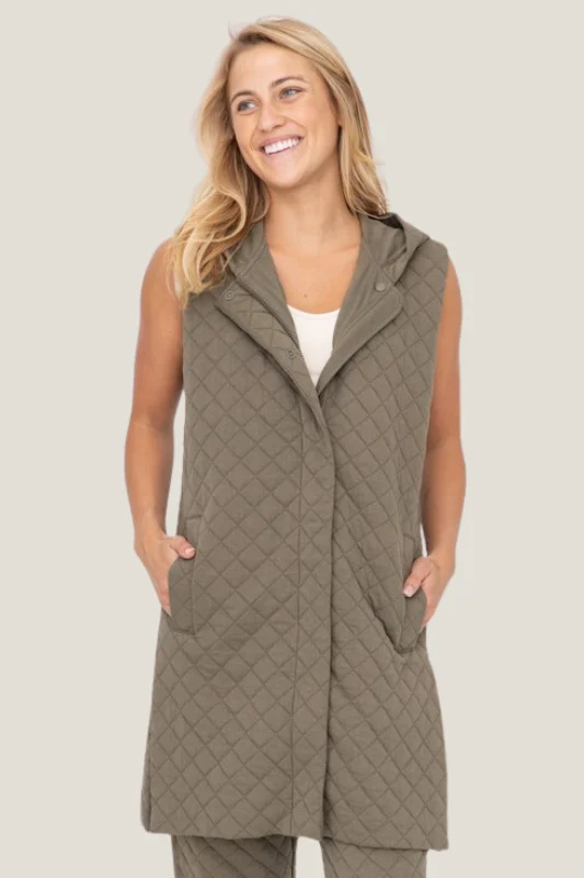 Longline Quilted Vest (Olive)