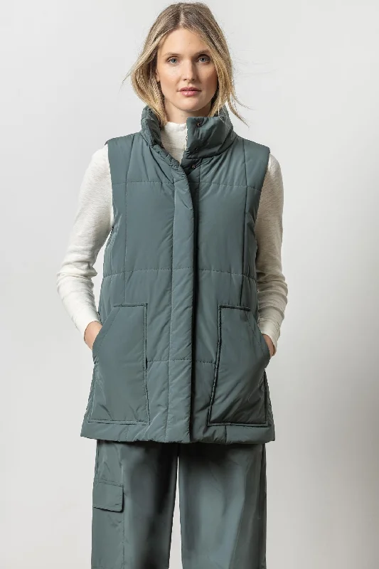 Nylon Long Vest in Mineral