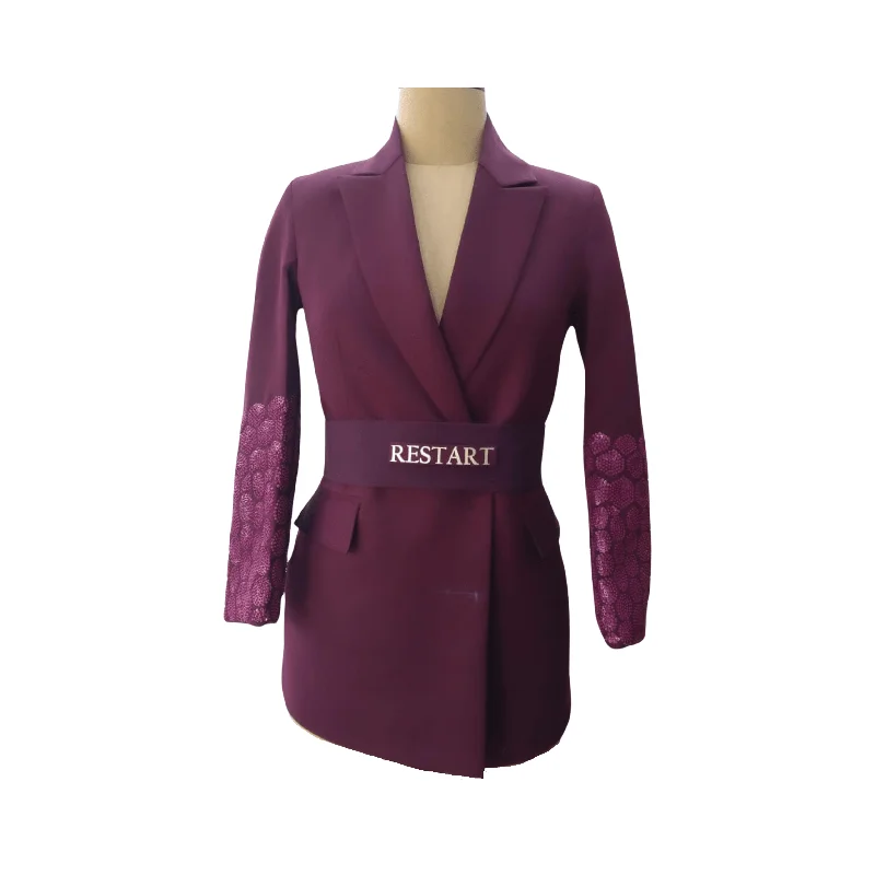 Wine Embroidered Blazer