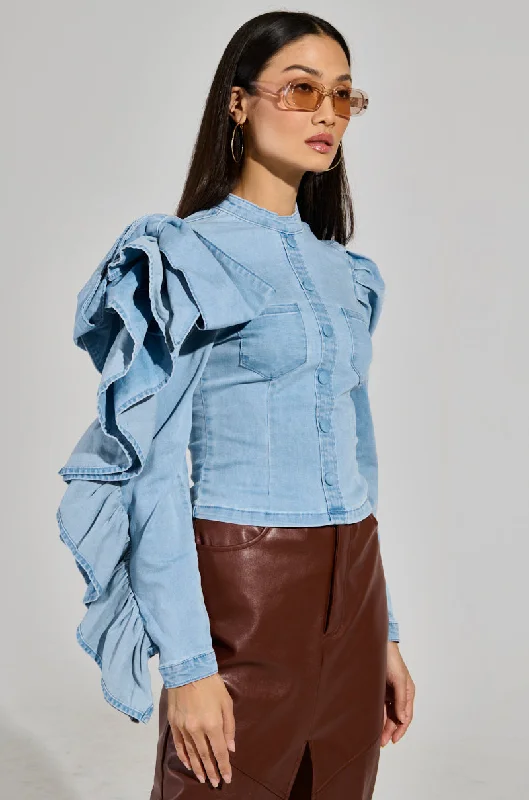 SEIZE THE DAY LONG SLEEVE FLOUNCE DENIM TOP