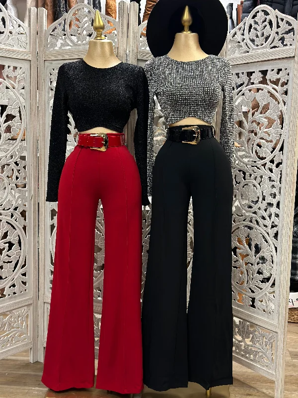 Wide Leg Belted Pants