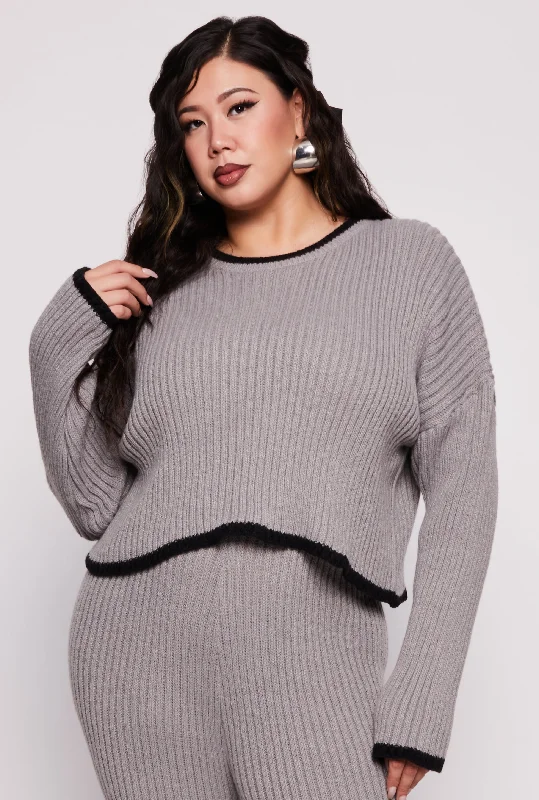 Plus Size Contrast Trim Knit Sweater