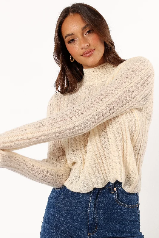 Wynford Scallop Edge Knit Sweater - Cream