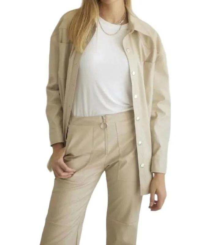 Chic for every occasion and style   Button Down Faux Leather Shacket In Beige