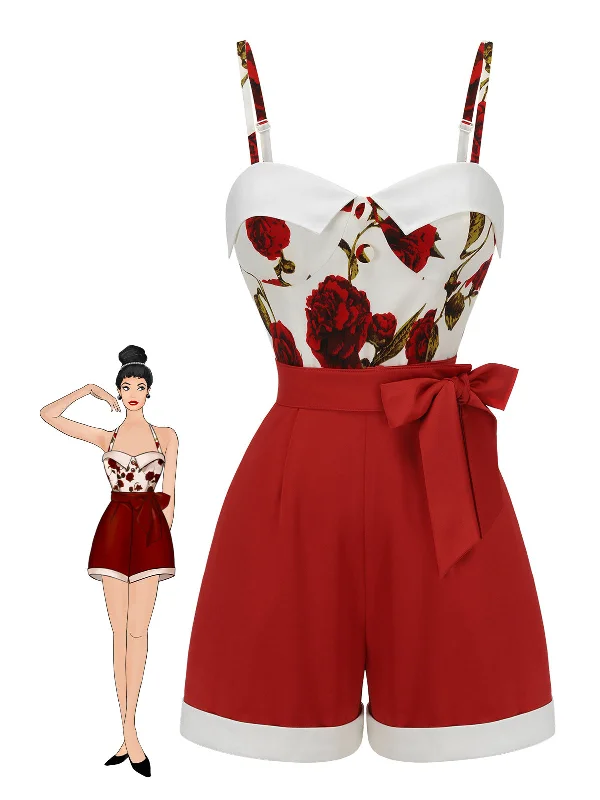 Step into style with our women’s clothing collection Red 1950s Floral Strap Patchwork Romper Step into style with our women’s clothing collection Red 1950s Floral Strap Patchwork Romper
