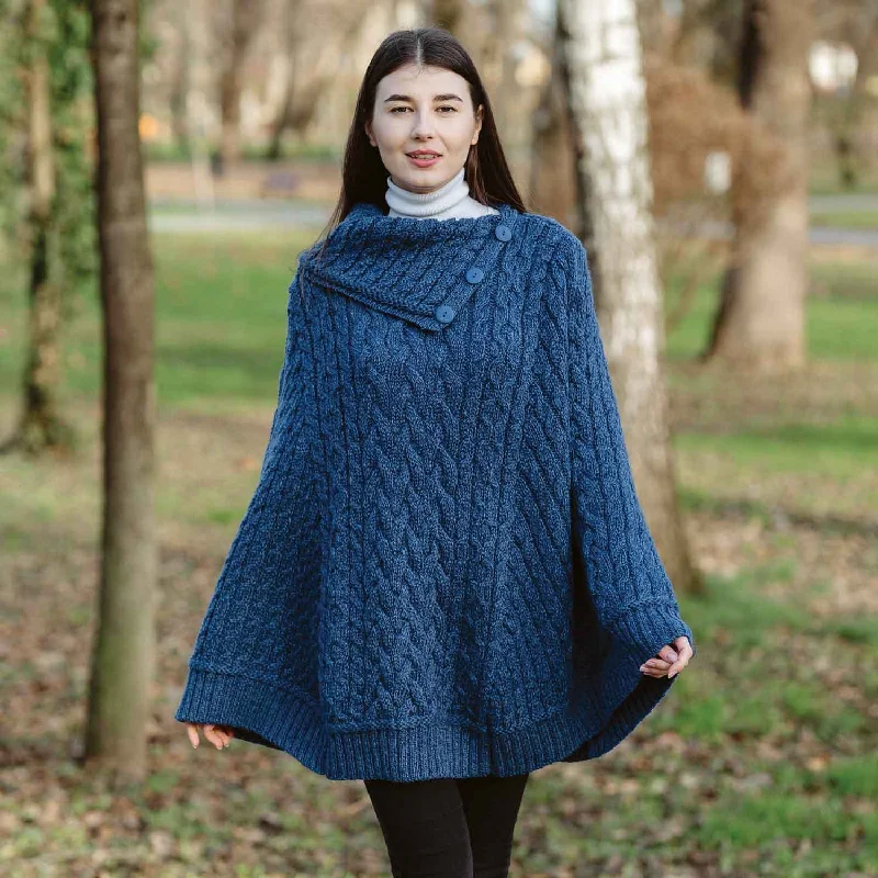 Chic and comfortable clothing for busy women   Women's Cowl Neck Button Poncho, Marl Blue